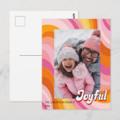 1970's Retro Christmas Pink Red Photo Holiday Briefkaart (Voorkant / Achterkant)