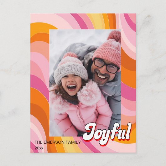 1970's Retro Christmas Pink Red Photo Holiday Briefkaart (Voorkant)