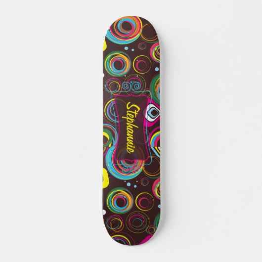 1970's Retro Circle Kleurrijke Old School Skateboa Skateboard (Voorkant)