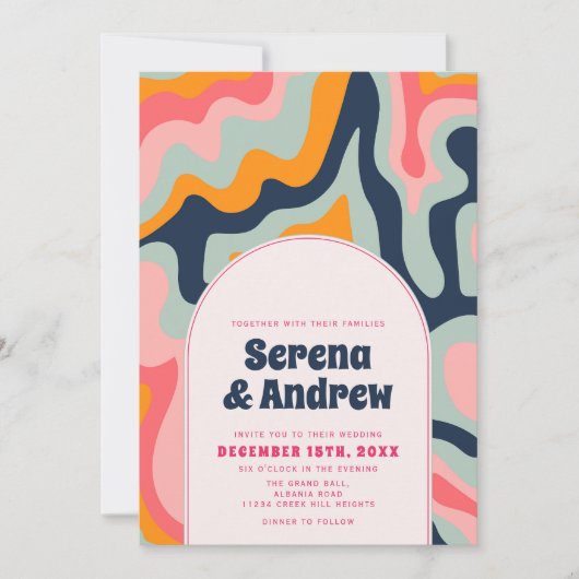 1970s Retro Groovy Pastel Wavy Arch Foto Kaart (Voorkant)