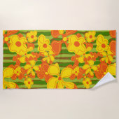 1970s Retro Sinaasappel gele bloemen Strandlaken (Voorkant)