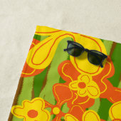 1970s Retro Sinaasappel gele bloemen Strandlaken (In situ)