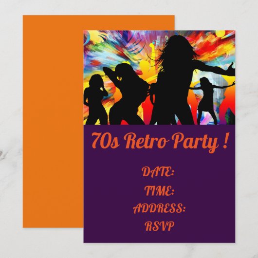 1970s retro thema dans party kaart (Voorkant / Achterkant)