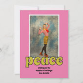 1970s Retro Vredesbericht Roze Foto Feestdagenkaart (Voorkant)
