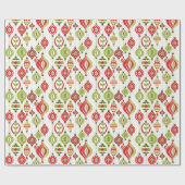 1970's Rode & Groene Stijl Kerst Ornamenten Cadeaupapier (Vlak)