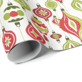 1970's Rode & Groene Stijl Kerst Ornamenten Cadeaupapier (Rol Hoek)