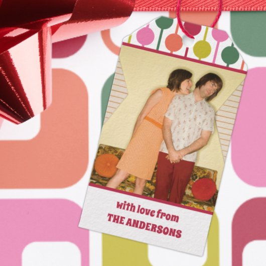 1970s stijl geometrische print foto cadeaulabel