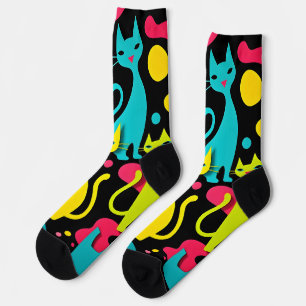1970's  stijl Groovy Abstract Cats Sokken