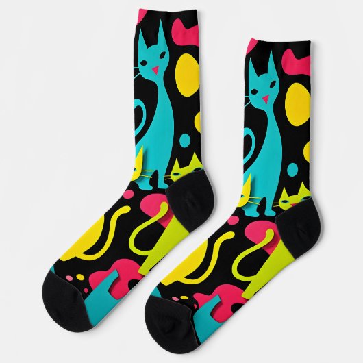 1970's stijl Groovy Abstract Cats Sokken (Links)
