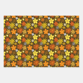 1970s Style Floral Pattern Wrapping Paper Set