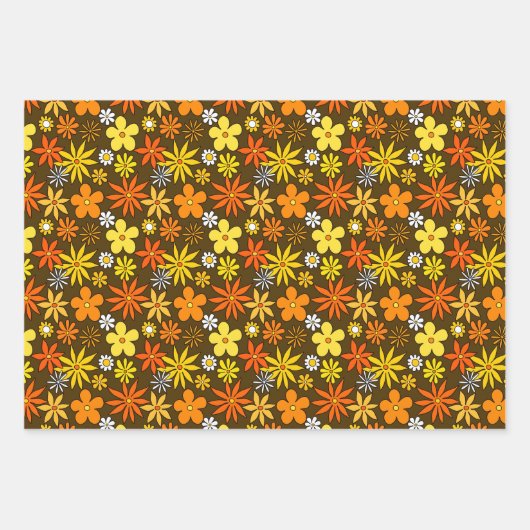 1970s Style Floral Pattern Wrapping Paper Set (Voorkant)