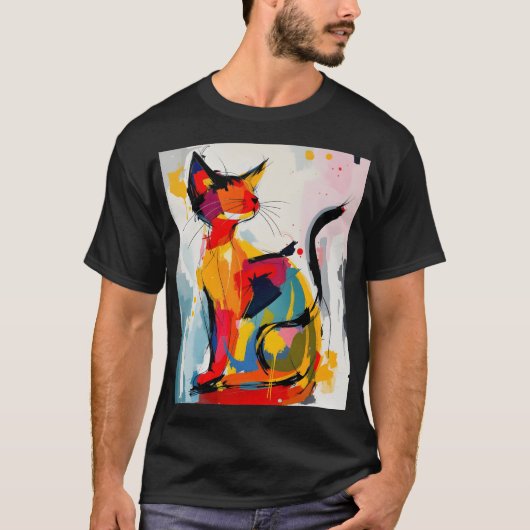 1970's Style Groovy Abstract Cat T-shirt (Voorkant)