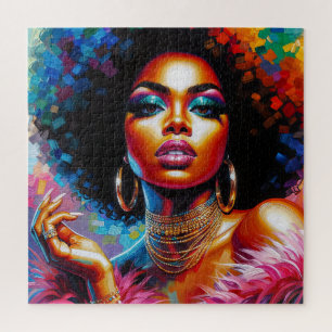 1970s Zwarte Vrouw Afro Glam Pop Art Puzzel