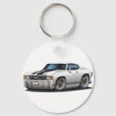 1971-72 Chevelle White-Black Car Sleutelhanger (Voorkant)