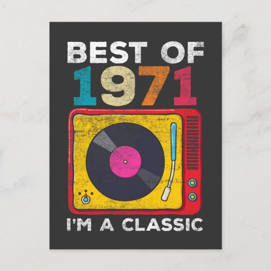 1971 Geboren Vintage 50e Verjaardag Vinyls Klassie Briefkaart (Voorkant)