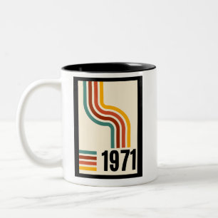1971 Retro Stripe Rainbow 54e verjaardag Tweekleurige Koffiemok