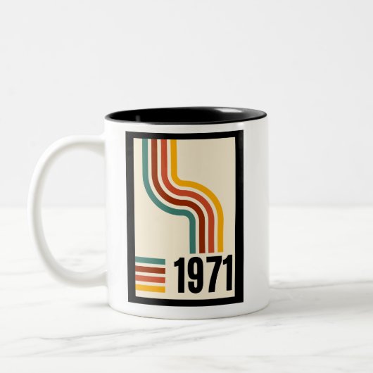 1971 Retro Stripe Rainbow 54e verjaardag Tweekleurige Koffiemok (Links)