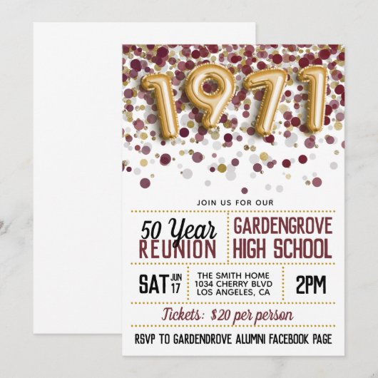 1971 Reünie van de middelbare school Kaart (Voorkant / Achterkant)