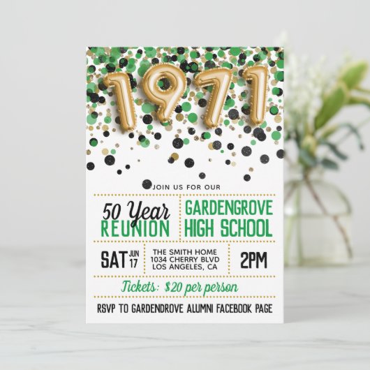 1971 Reunion middelbare school Kaart (Staand voorkant)