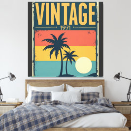  1971 Tropische Sunset Palmbomen Retro Vibe Canvas Afdruk