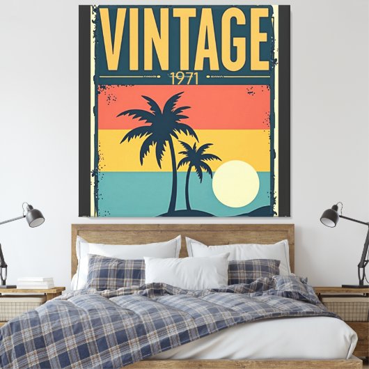 1971 Tropische Sunset Palmbomen Retro Vibe Canvas Afdruk (Insitu (Slaapkamer))