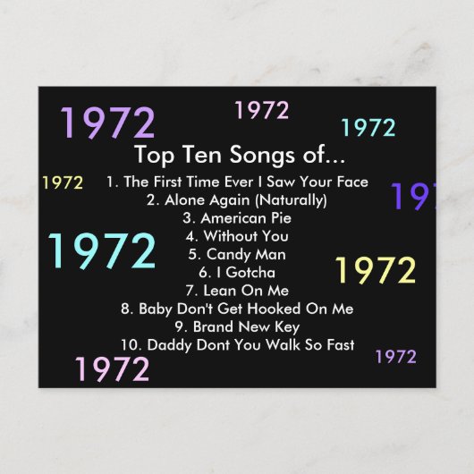 1972 liedjes briefkaart (Voorkant)