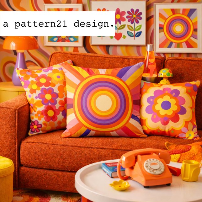 1972 retro sunburst kussen (This sunburst design from the seventies brings in retro flair)