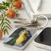 1973 Geel corvette dubbelzijdige acryl Sleutelhanger (Voorkant Rechts)