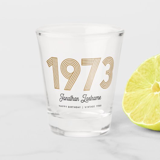 1973 Gold en Black 50th Birthday Shot Glass Shot Glas (Voorkant)