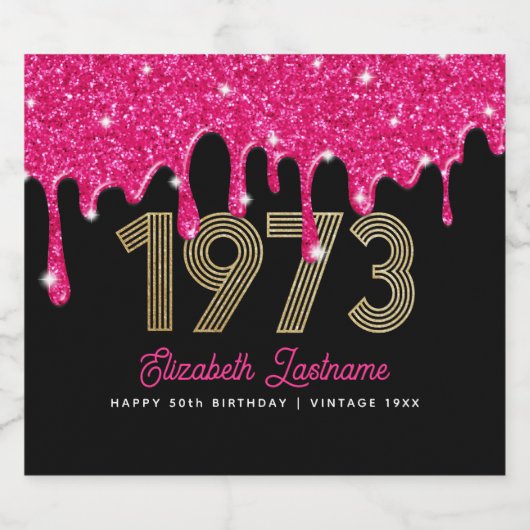 1973 Roze en Zwart 50ste Verjaardag Mousserende Wi Sparkling Wijnetiket (Enkel label)