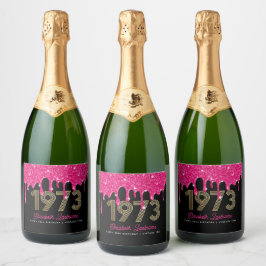 1973 Roze en Zwarte 50e Verjaardag Mousserende Wij Sparkling Wijnetiket