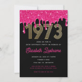 1973 Roze Glitter Drip 50e Verjaardagsuitnodiging Kaart (Voorkant)