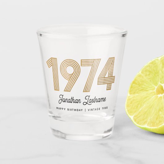 1974 Goud en zwart 50e verjaardag Shot Glass Shot Glas (Voorkant)