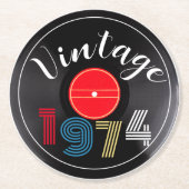 1974 Retro Stripe Record 50e verjaardag Ronde Kartonnen Onderzetter (Voorkant)