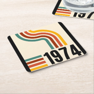 1974 Retro Vintage Poster 50ste verjaardag Kartonnen Onderzetters
