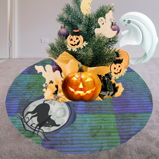 1974 Style Black Cat en Full Moon Blue Green Kerstboom Rok