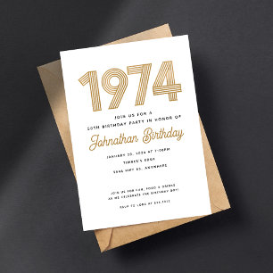 1974 Wit Zwart Goud 50e Verjaardag Uitnodiging