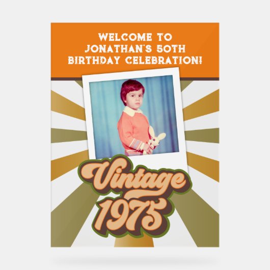  1975 50ste verjaardag Foto Welkom Acryl Bord (Voorkant)