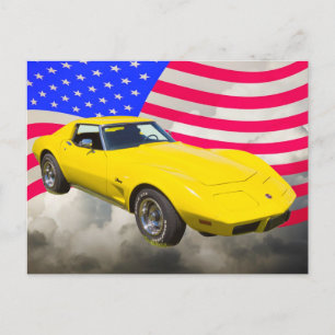1975 Corvette strandstraal met Amerikaanse vlag Briefkaart