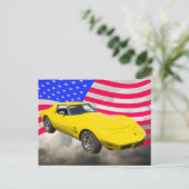 1975 Corvette strandstraal met Amerikaanse vlag Briefkaart (Staand voorkant)