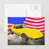 1975 Corvette strandstraal met Amerikaanse vlag Briefkaart (Voorkant / Achterkant)