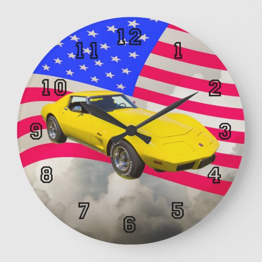 1975 Corvette strandstraal met Amerikaanse vlag Grote Klok (Voorkant)