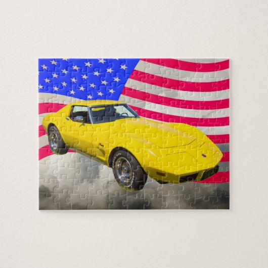 1975 Corvette strandstraal met Amerikaanse vlag Legpuzzel (Horizontaal)