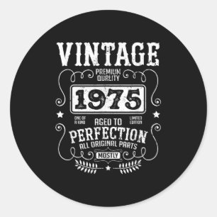  1975 Geboortejaar Verjaardag Grappige quotes Retr Ronde Sticker
