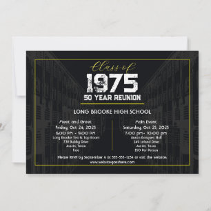 1975 Klasse Reünie Elegant Zwart - 50 jaar Reünie Kaart