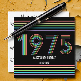 1975 Retro  Regenboog 50ste Verjaardag Zwart Kaart