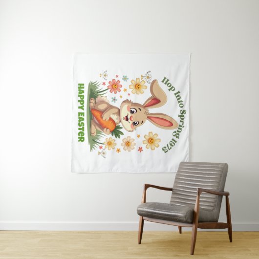 1975 Retro Spring Bunny Wandkleed (In Situ (horizontaal))