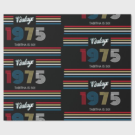 1975  Retro Stripe Primaire Kleuren Cadeaupapier (Vlak)