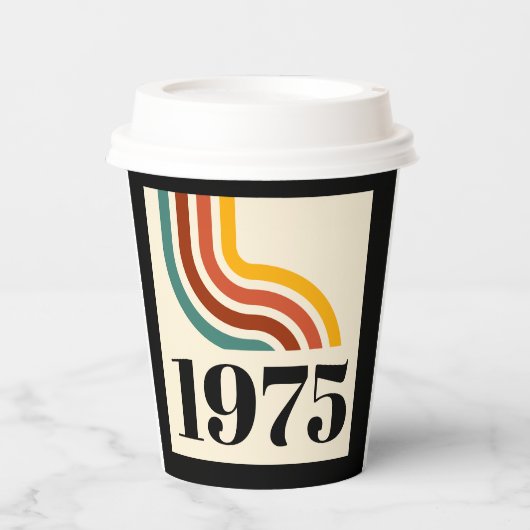 1975 Retro Stripe Regenboog Papieren Bekers (Voorkant)