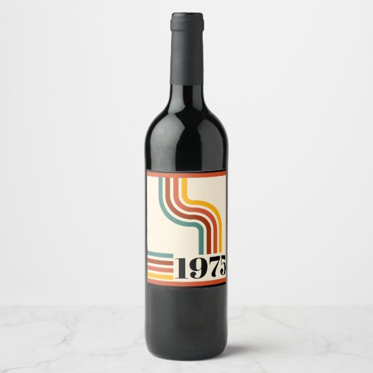 1975 Retro Stripe Sinaasappel Wijn Etiket (Voorkant)